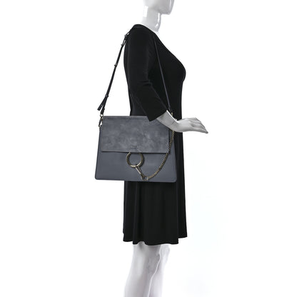 Chloe Calfskin Suede Medium Faye Shoulder Bag Ash Blue 2 of 9