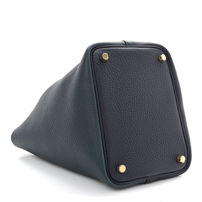Hermes Taurillon Clemence Casaque Picotin Lock 18 PM Bleu Nuit Vert Bosphore 4 of 11