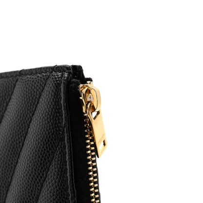 Saint Laurent Grain De Poudre Matelasse Chevron Monogram Fragments Zippered Card Case Black 8 of 10