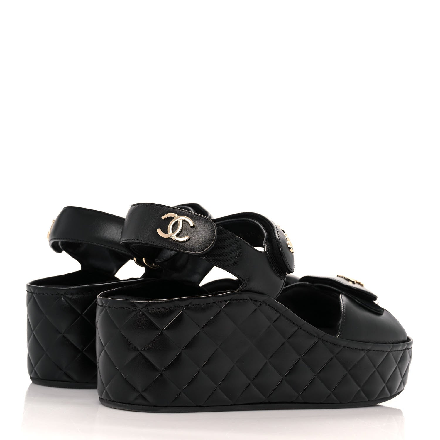 Chanel Shiny Calfskin Logo Platform Sandals 39 Black 4 of 9