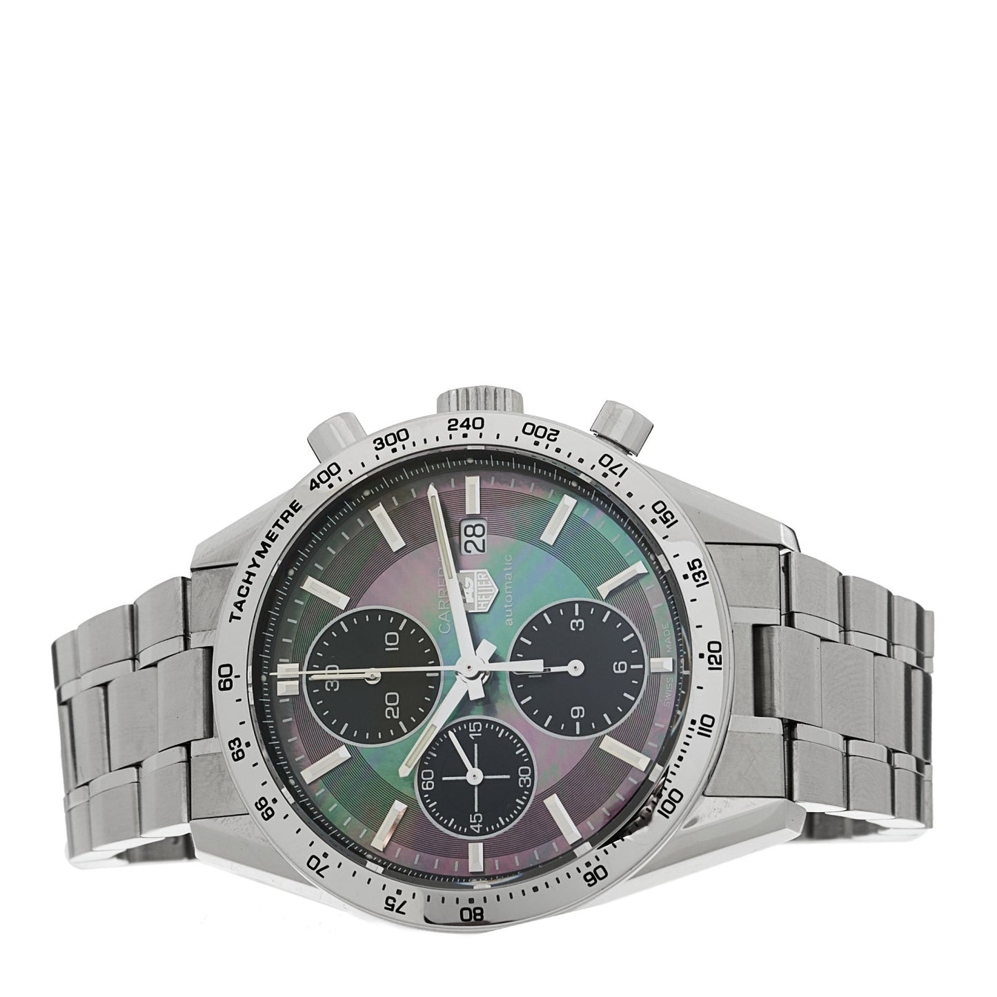 Stainless Steel Black Mother of Pearl 41mm Carrera Chronograph Automatic Watch CV201P