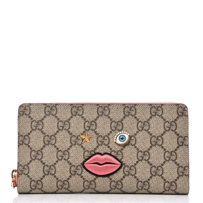 Gucci GG Supreme Monogram Embroidered Face Zip Around Wallet Pink 1 of 8
