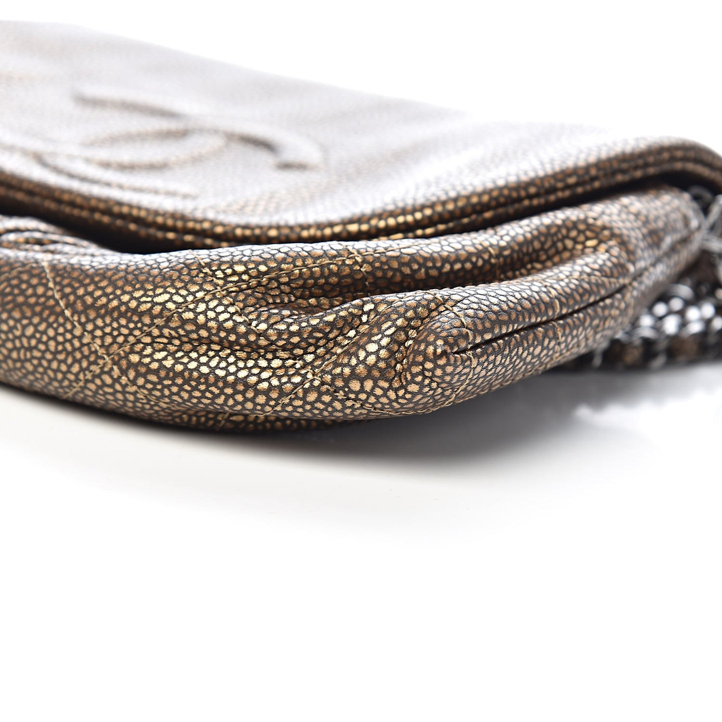 Metallic Caviar Half Moon Wallet On Chain WOC Bronze