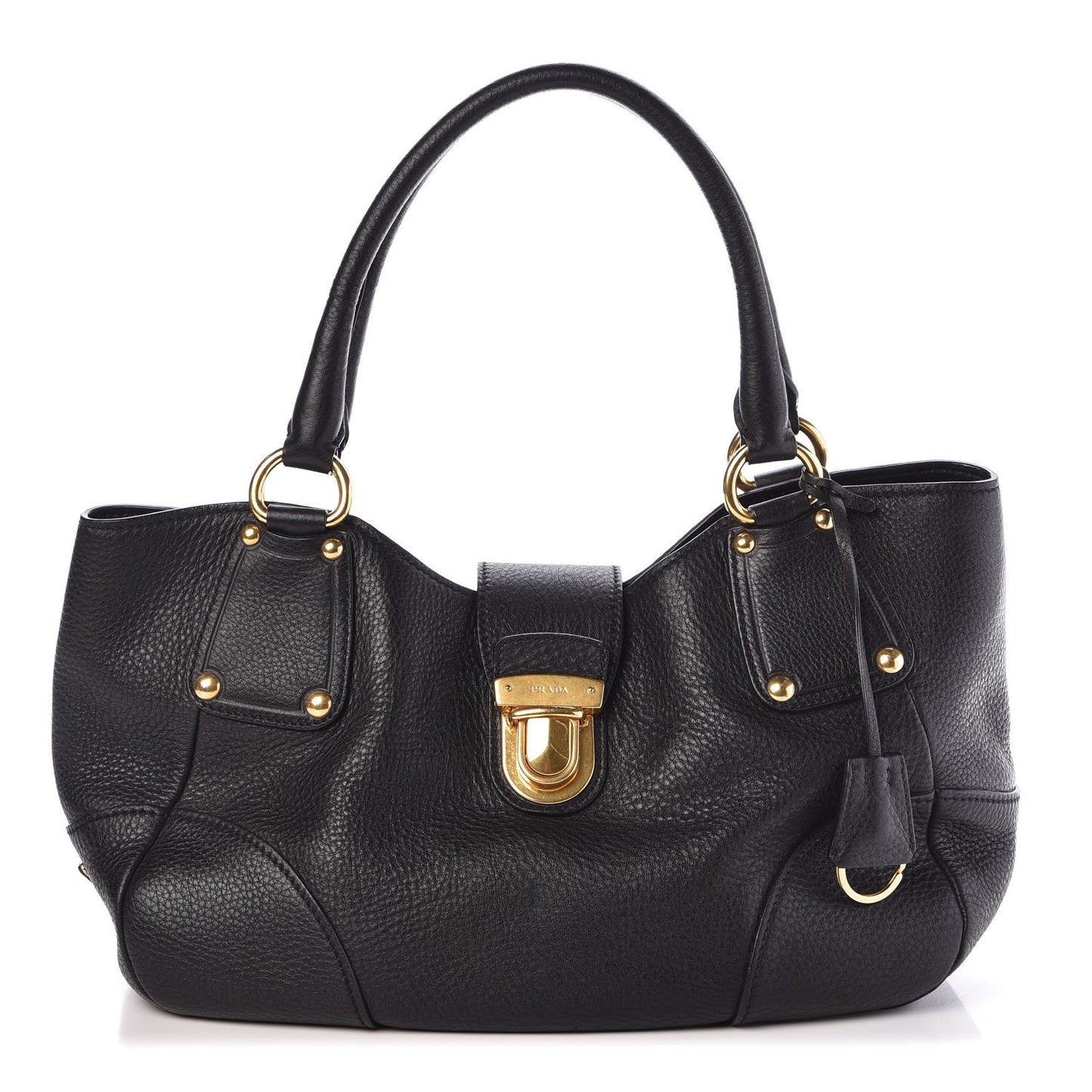 Vitello Daino Pushlock Tote Black