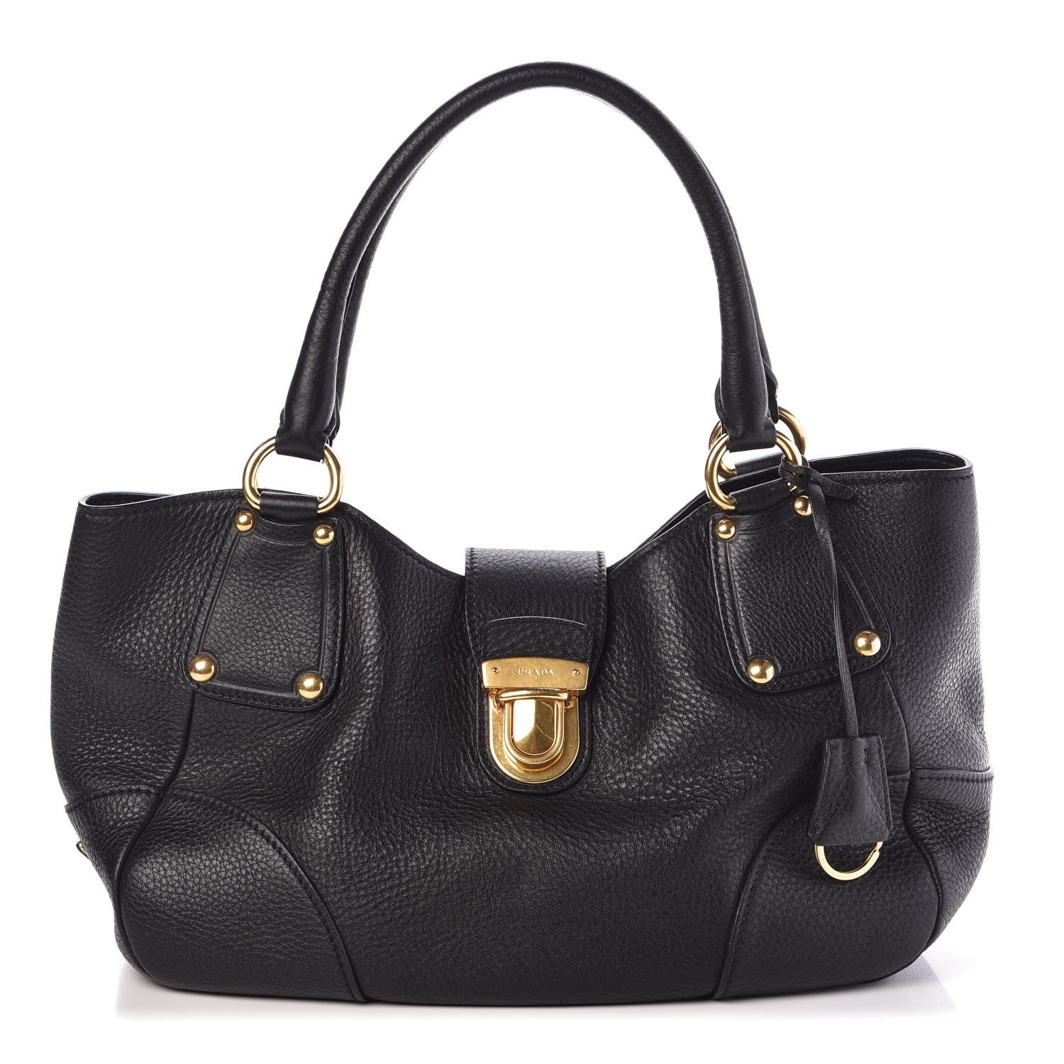 Prada Vitello Daino Pushlock Tote Black 1 of 8