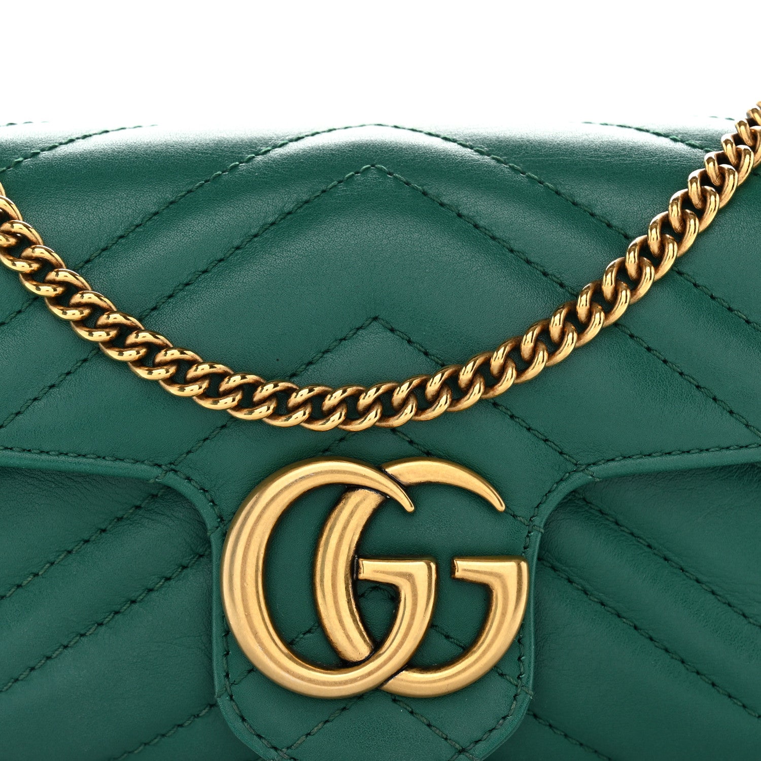 Gucci Calfskin Matelasse Super Mini GG Marmont Shoulder Bag Emerald Green 7 of 9