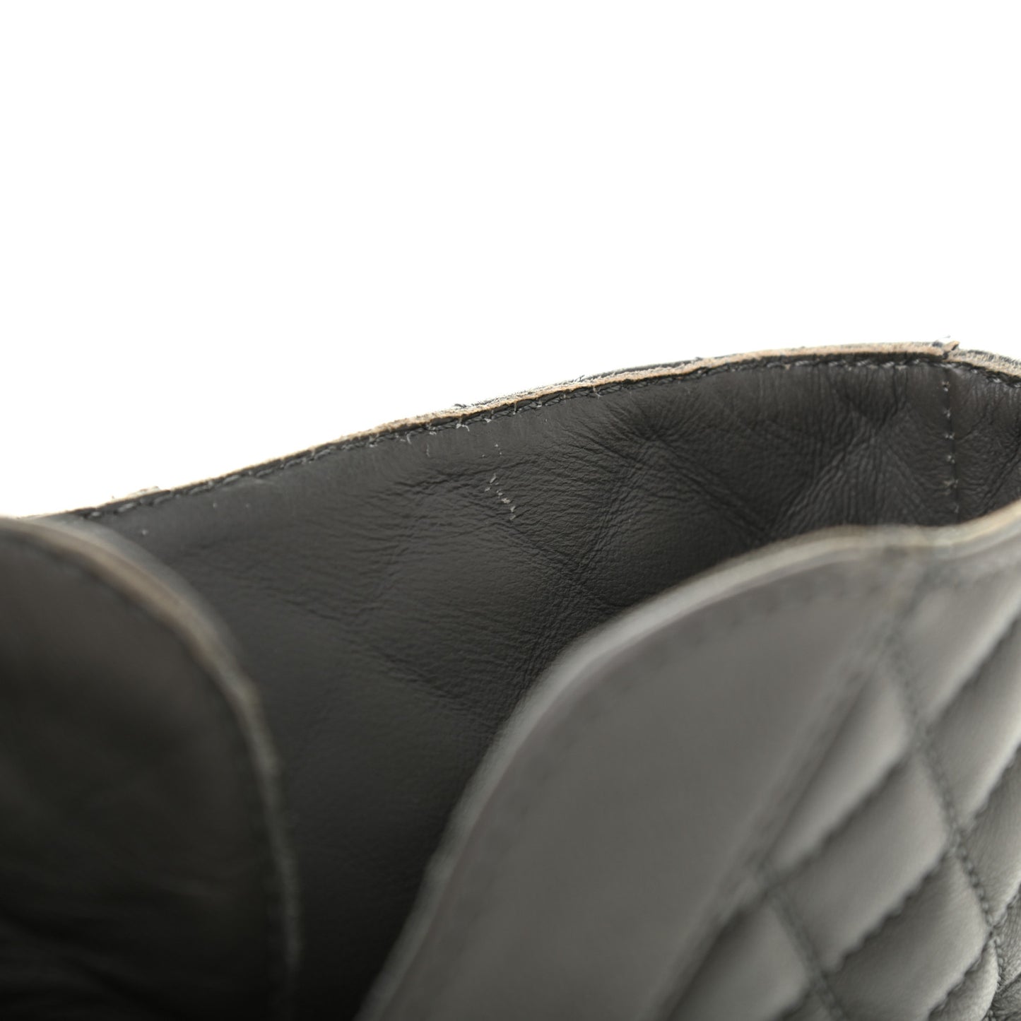 Shiny Lambskin Quilted Lace Up Combat Boots 36 Grey Black