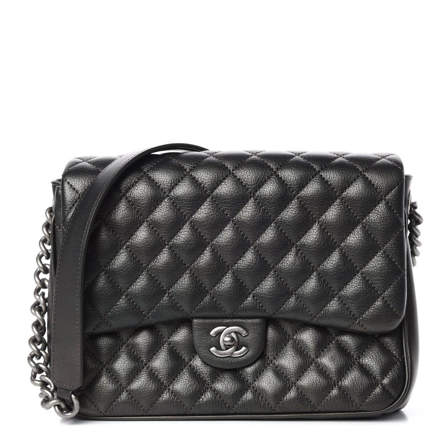 Metallic Goatskin Quilted Medium Rock In Rome Flap Charcoal