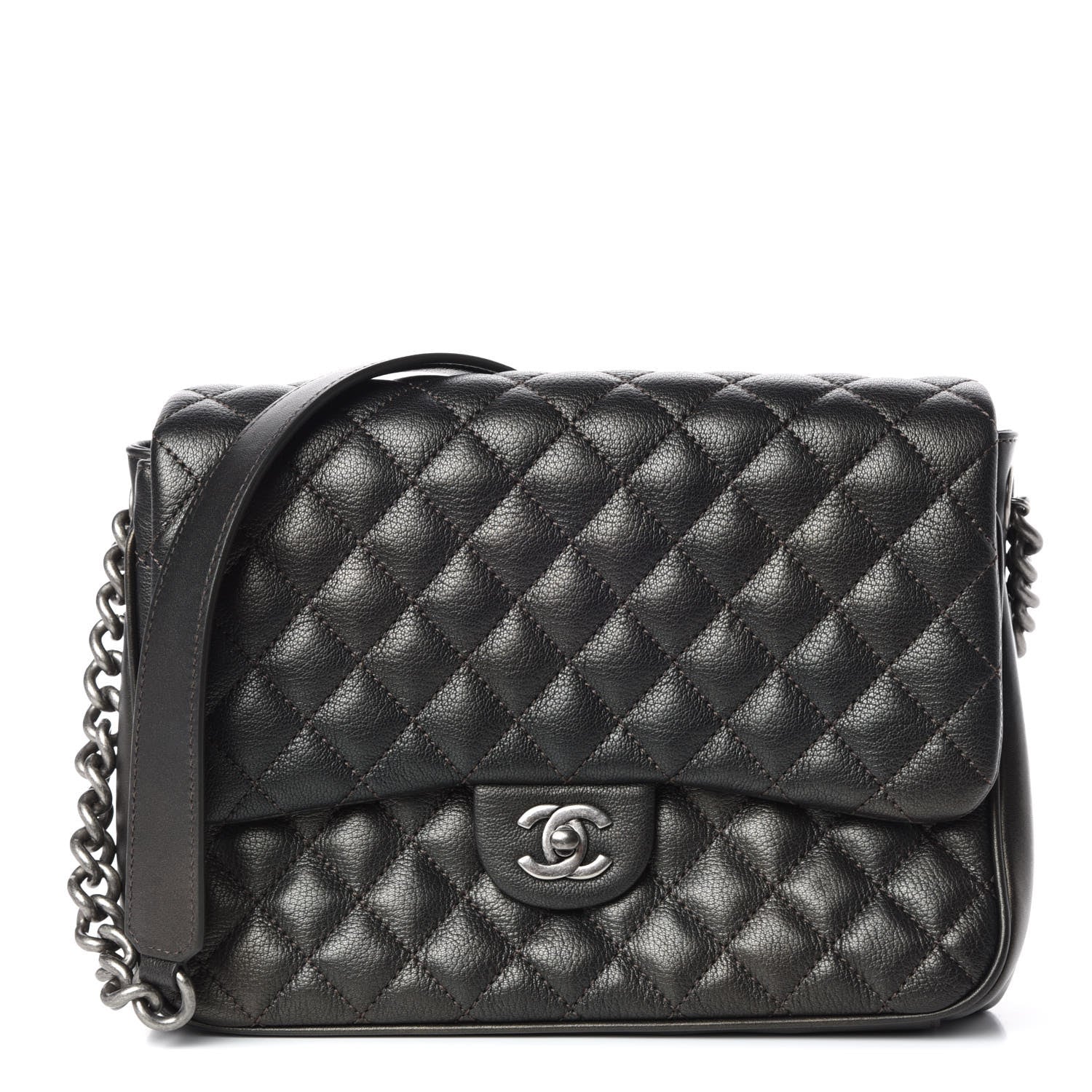 Chanel Metallic Goatskin Quilted Medium Rock In Rome Flap Charcoal 1 of 13