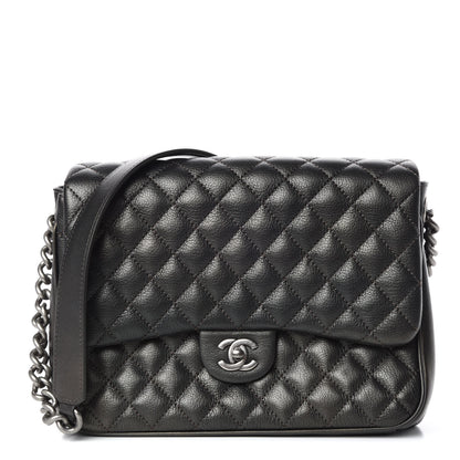 Chanel Metallic Goatskin Quilted Medium Rock In Rome Flap Charcoal 1 of 13