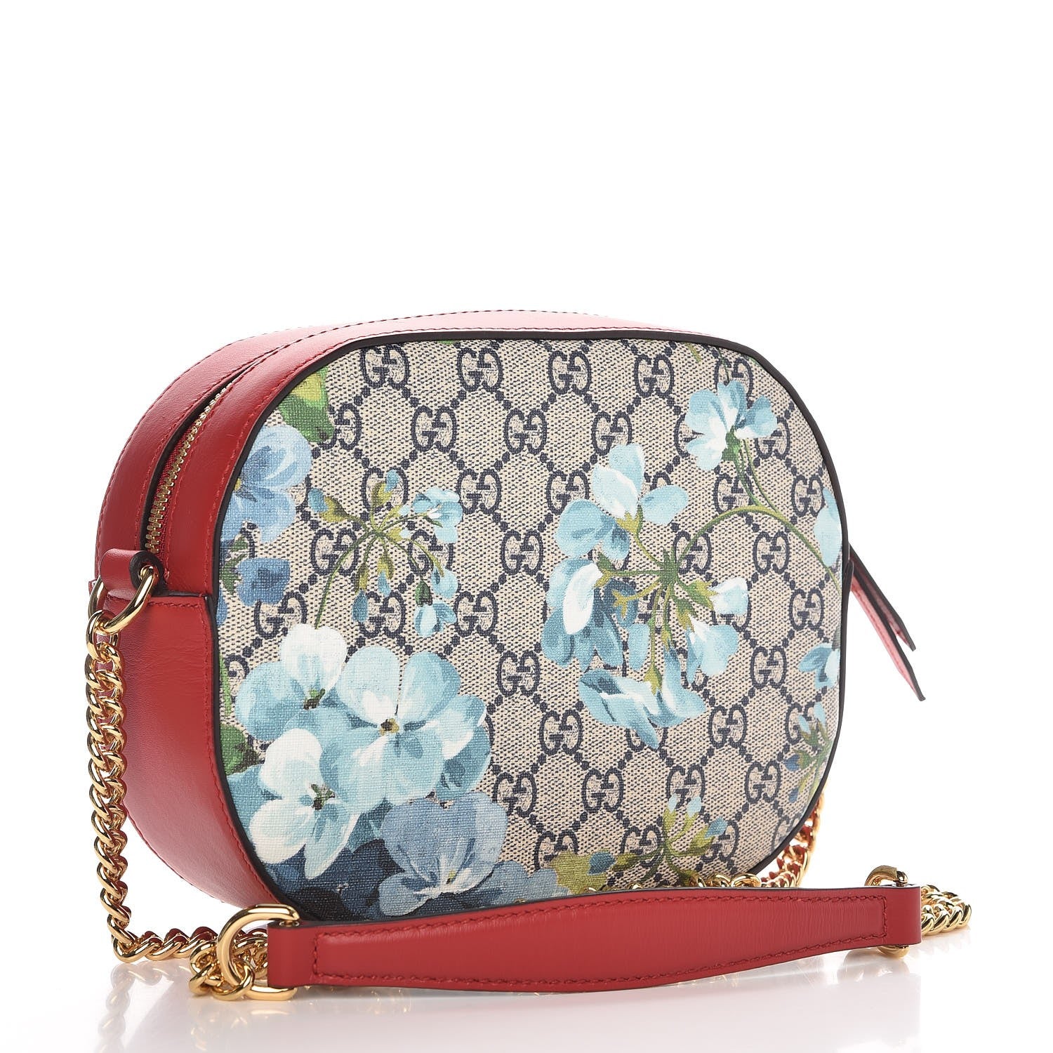 Gucci GG Supreme Monogram Blooms Mini Chain Shoulder Bag Beige Blue Navy Hibiscus Red 3 of 8