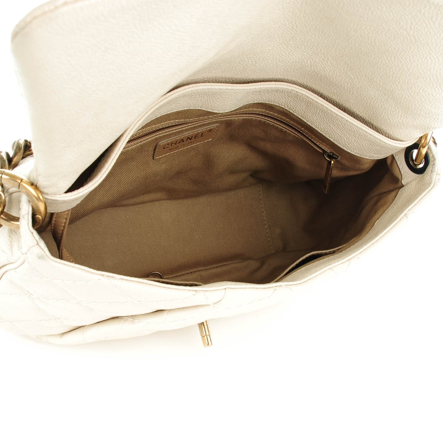 Crumpled Grained Calfskin Coco Pleats Messenger Flap Ivory