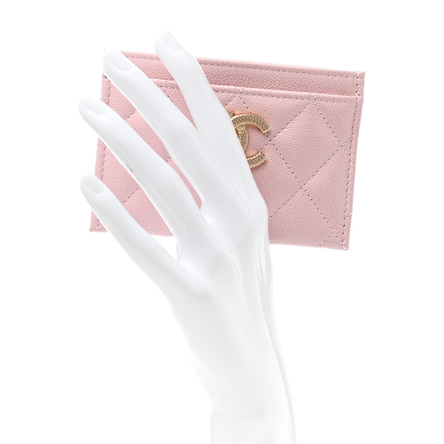 Chanel Caviar Quilted Studded CC Card Holder Light Pink 2 of 9