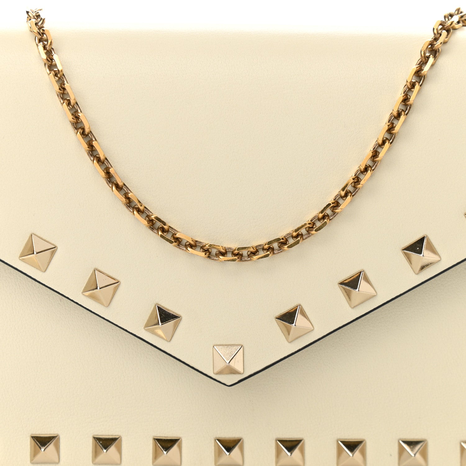 Valentino Garavani Vitello Rockstud Envelope Wallet on Chain Ivory 7 of 9