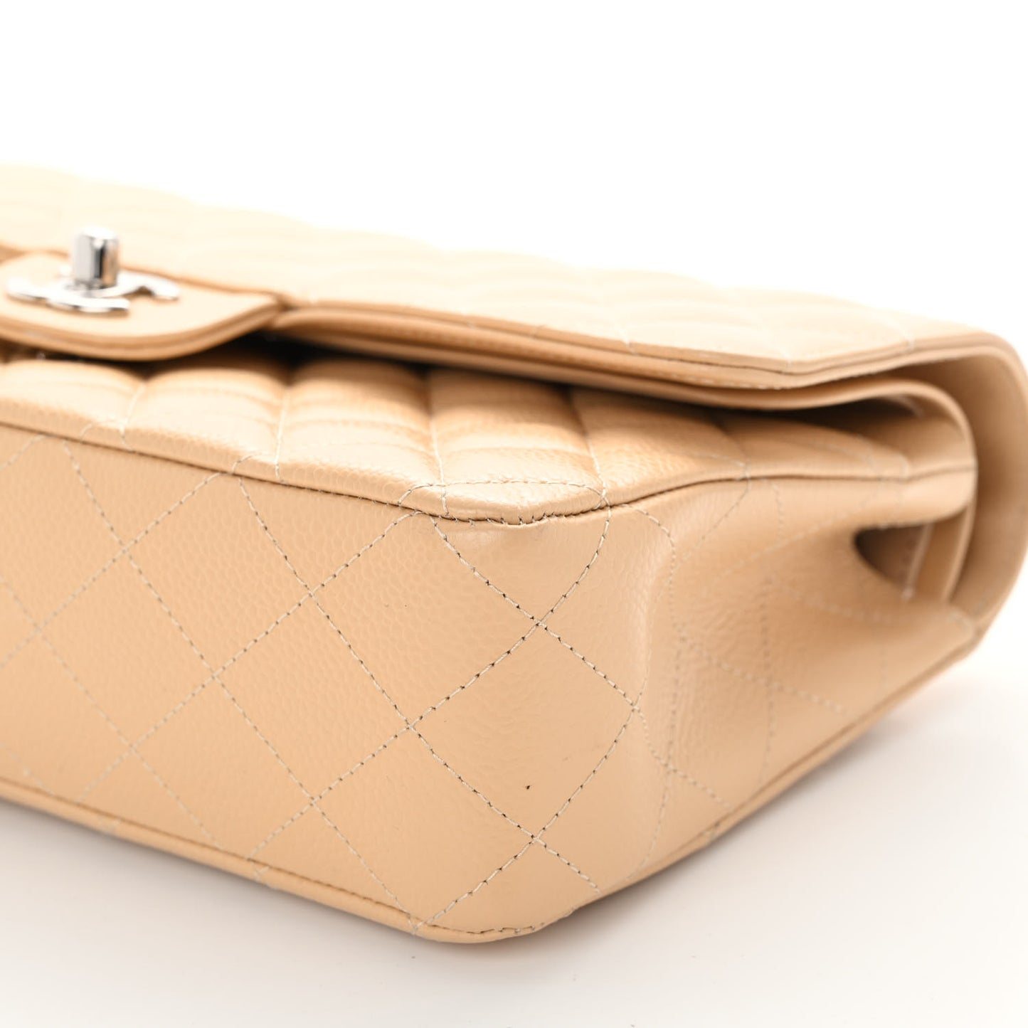 Caviar Quilted Medium Double Flap Beige