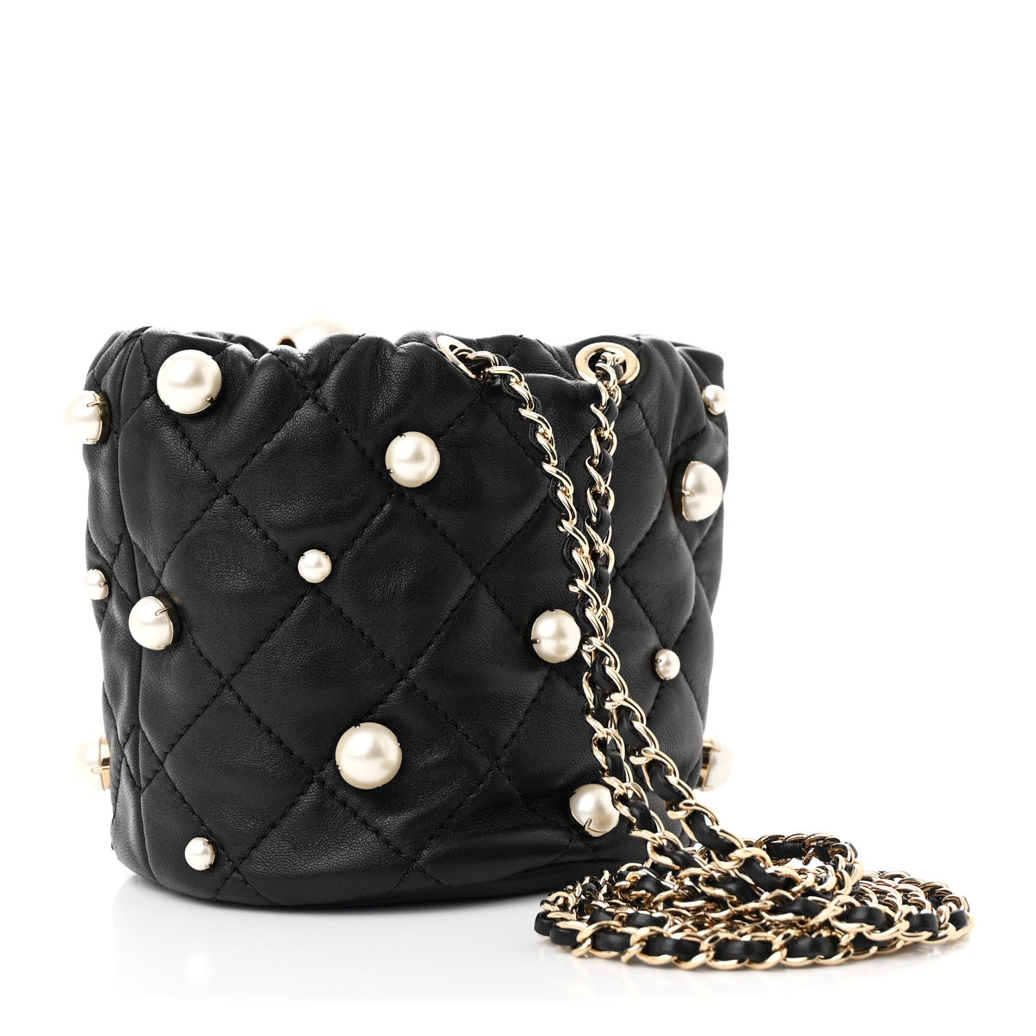 Chanel Lambskin Quilted Pearl Mini About Pearls Drawstring Bag Black 3 of 10
