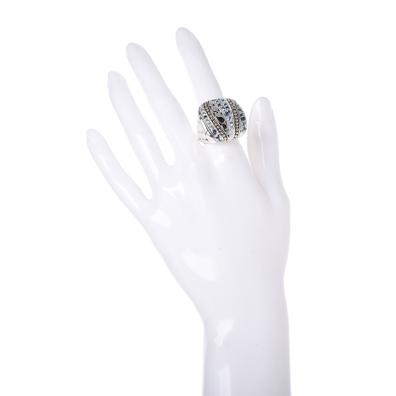 John Hardy Sterling Silver 18K Yellow Gold Blue Topaz Iolite Aquamarine Kali Lavafire Ring 54 7 2 of 7