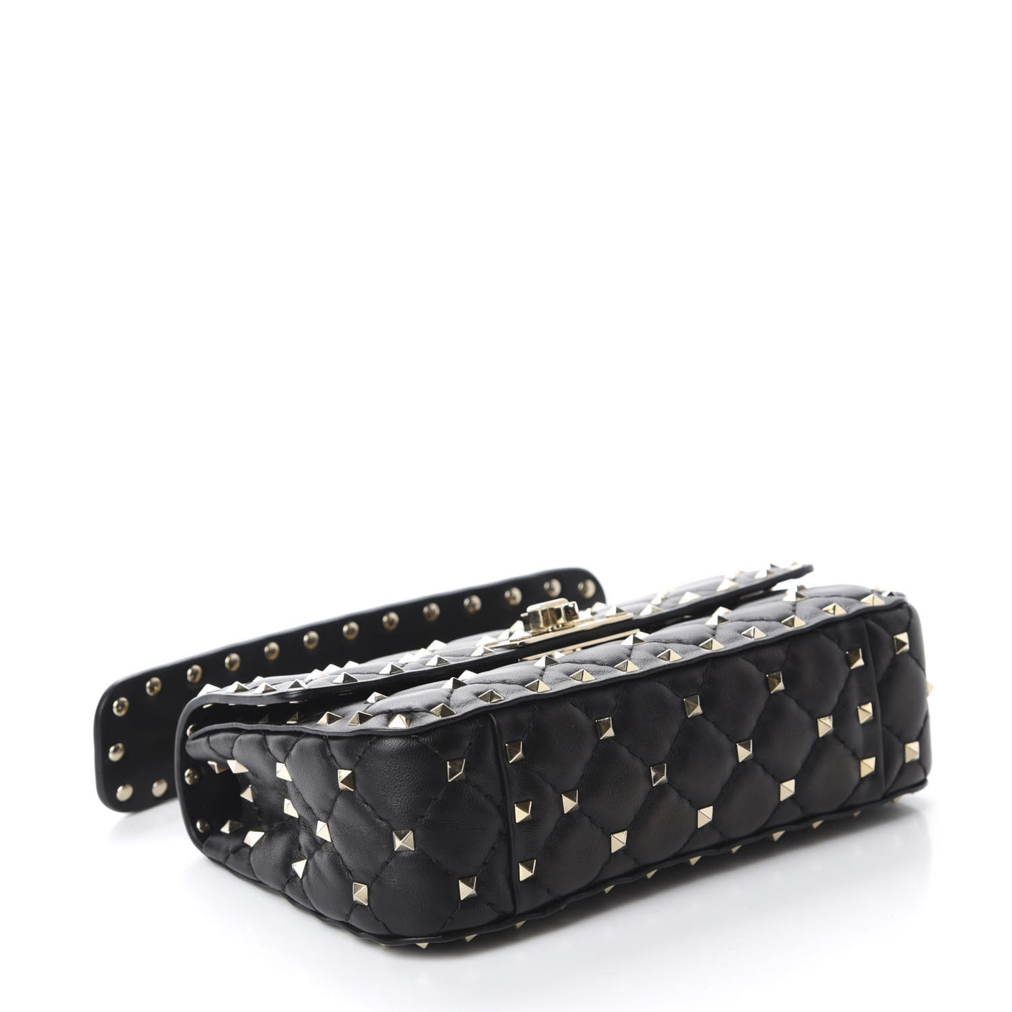 Lambskin Small Rockstud Spike Shoulder Bag Black