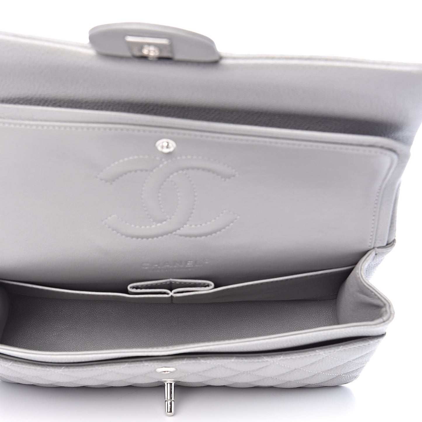 Caviar Quilted Medium Double Flap Grey