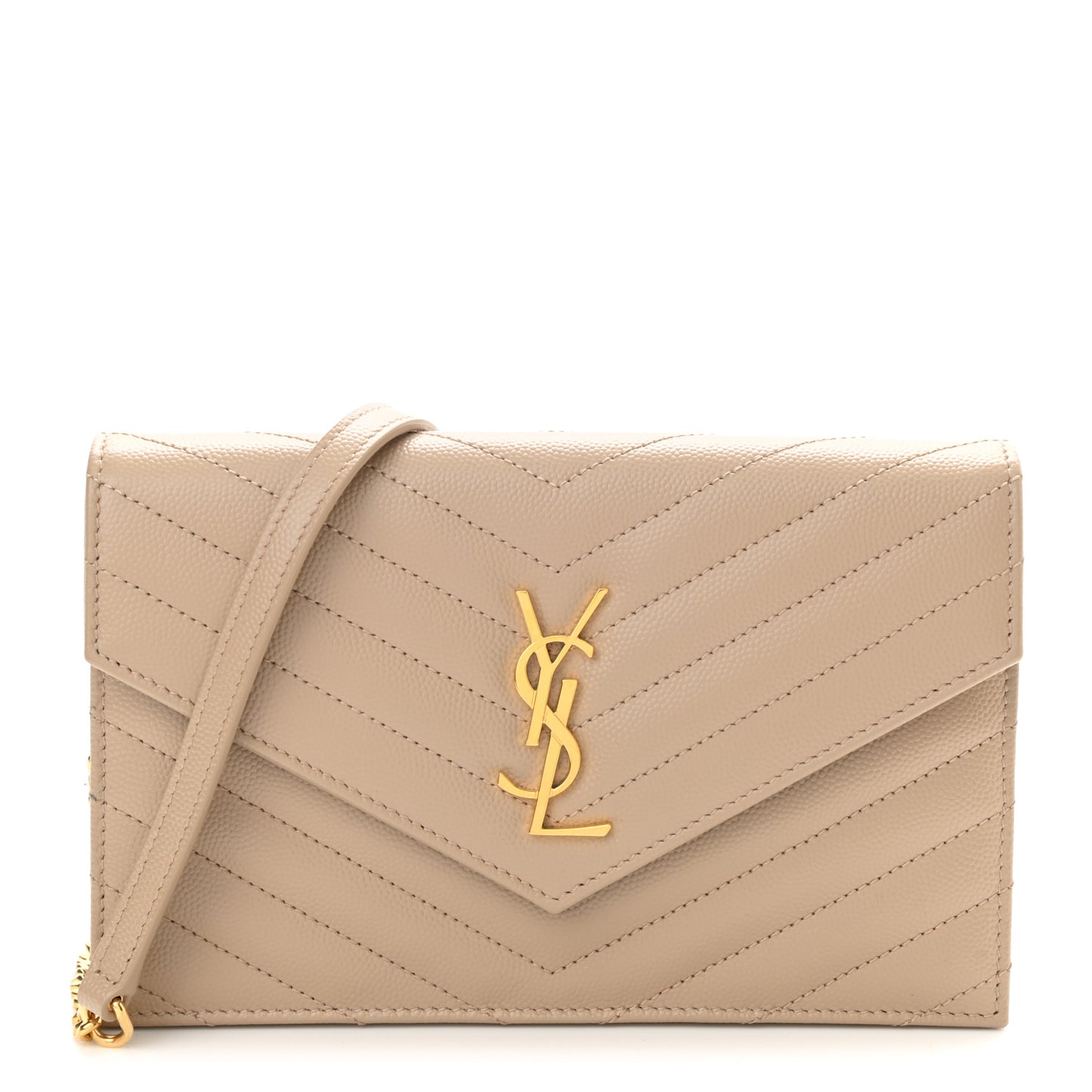 Grain De Poudre Matelasse Chevron Monogram Envelope Chain Wallet Dark Beige