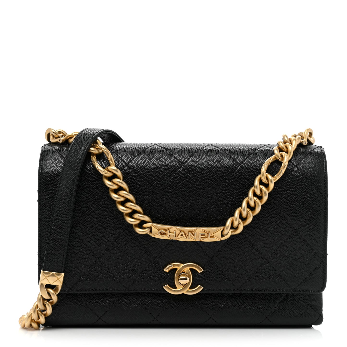 Caviar Quilted Bracelet On Chain Flap Black