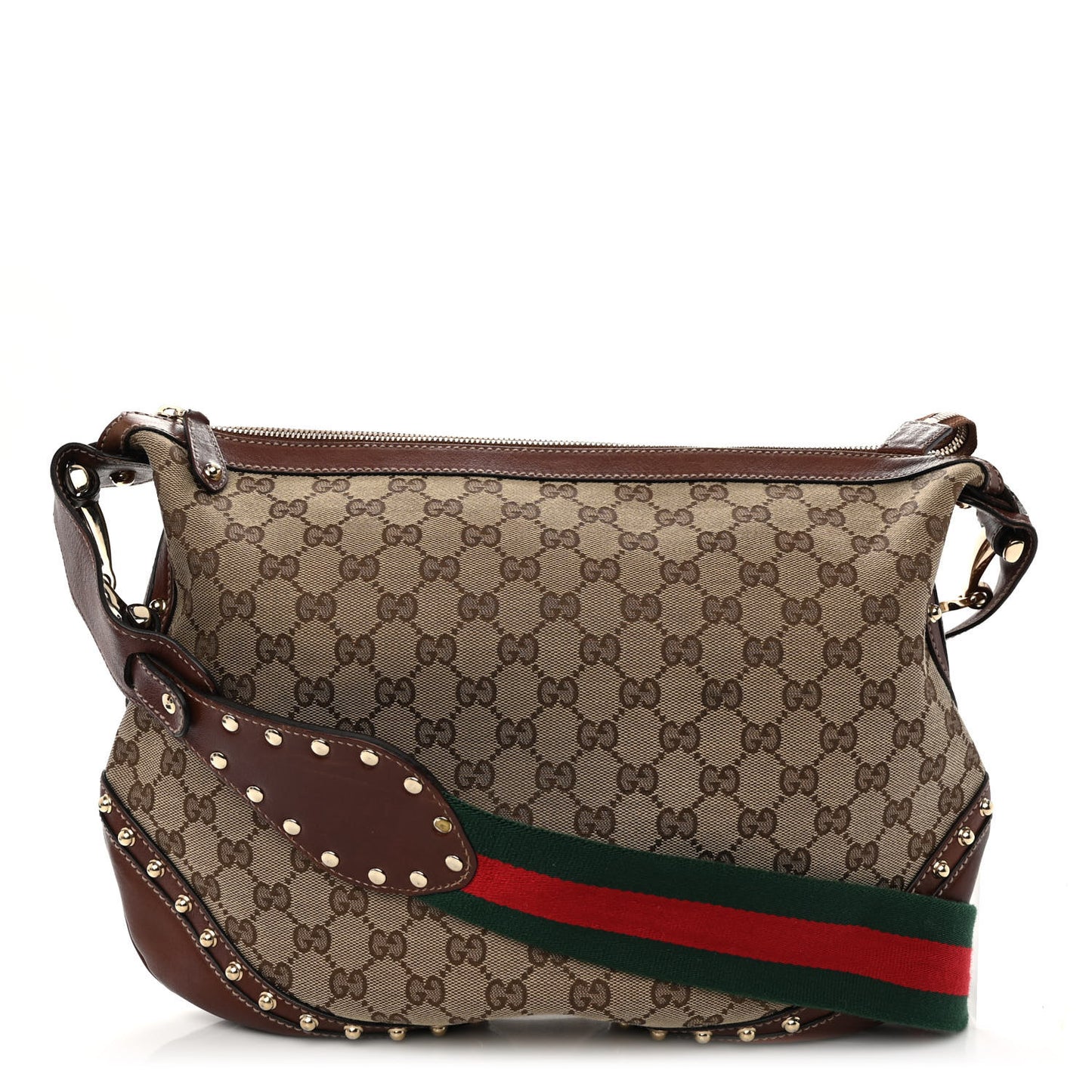Monogram Web Studded Pelham Shoulder Bag Dark Brown