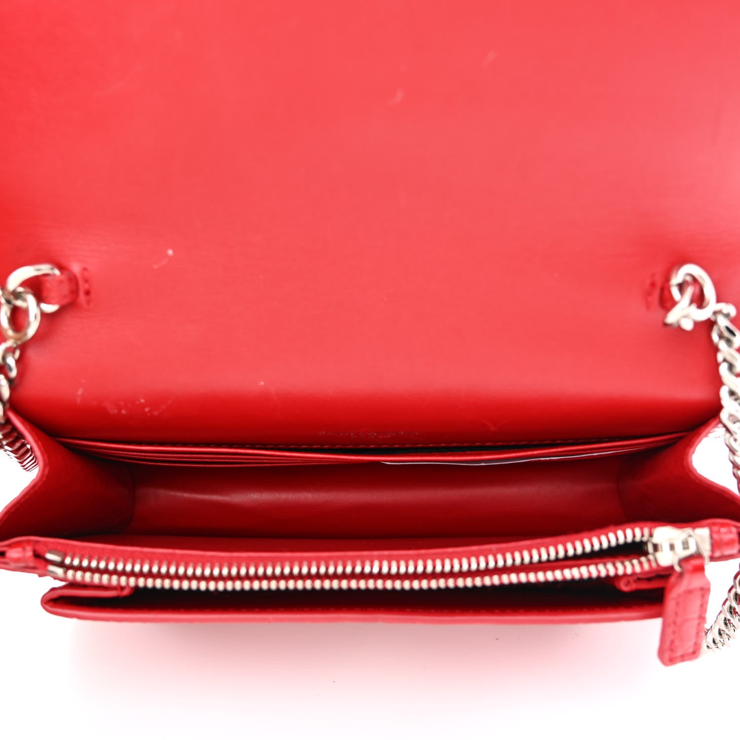 Saint Laurent Calfskin Crocodile Embossed Monogram Sunset Chain Wallet Rouge Eros 5 of 11