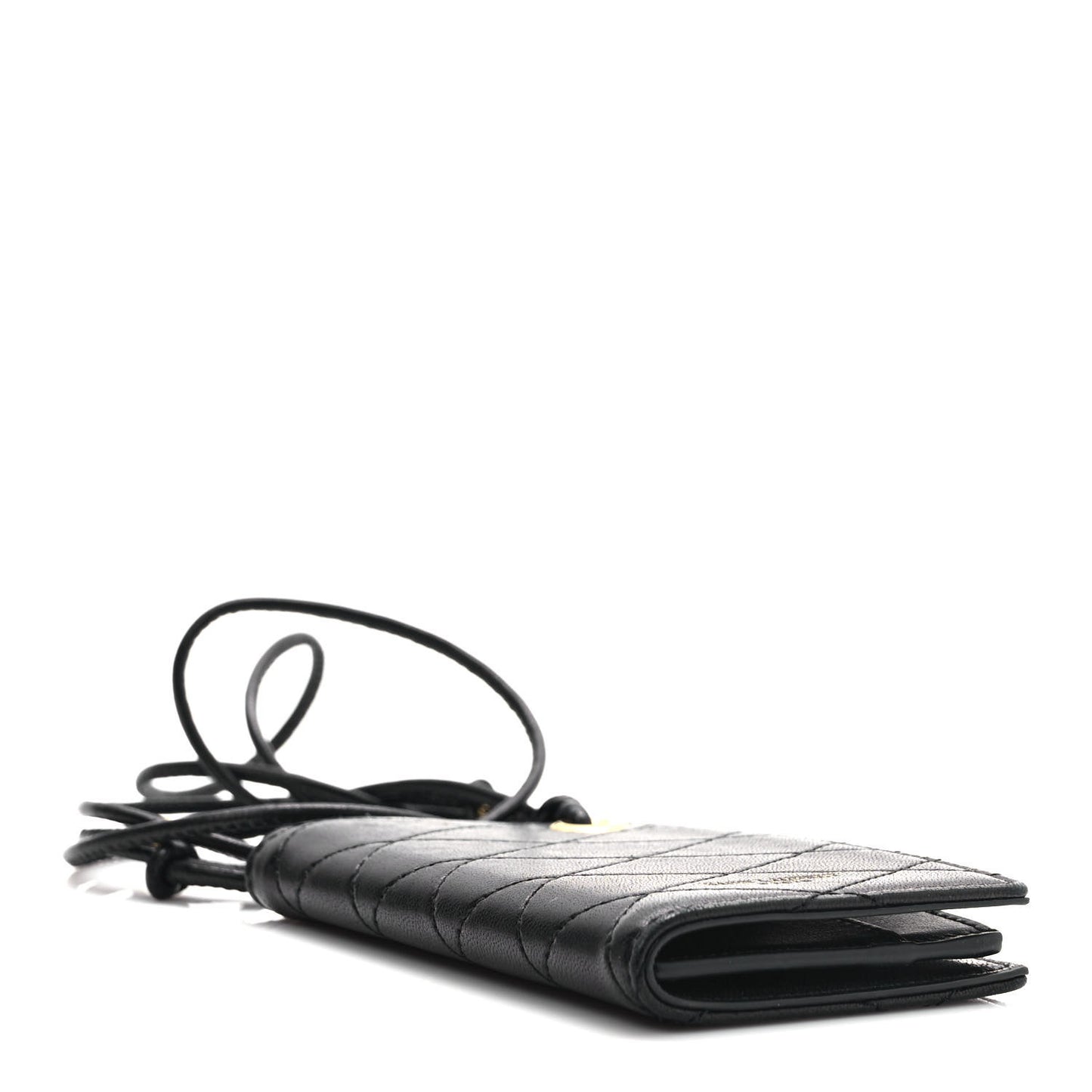 Lambskin Quilted Flip Card Case Black