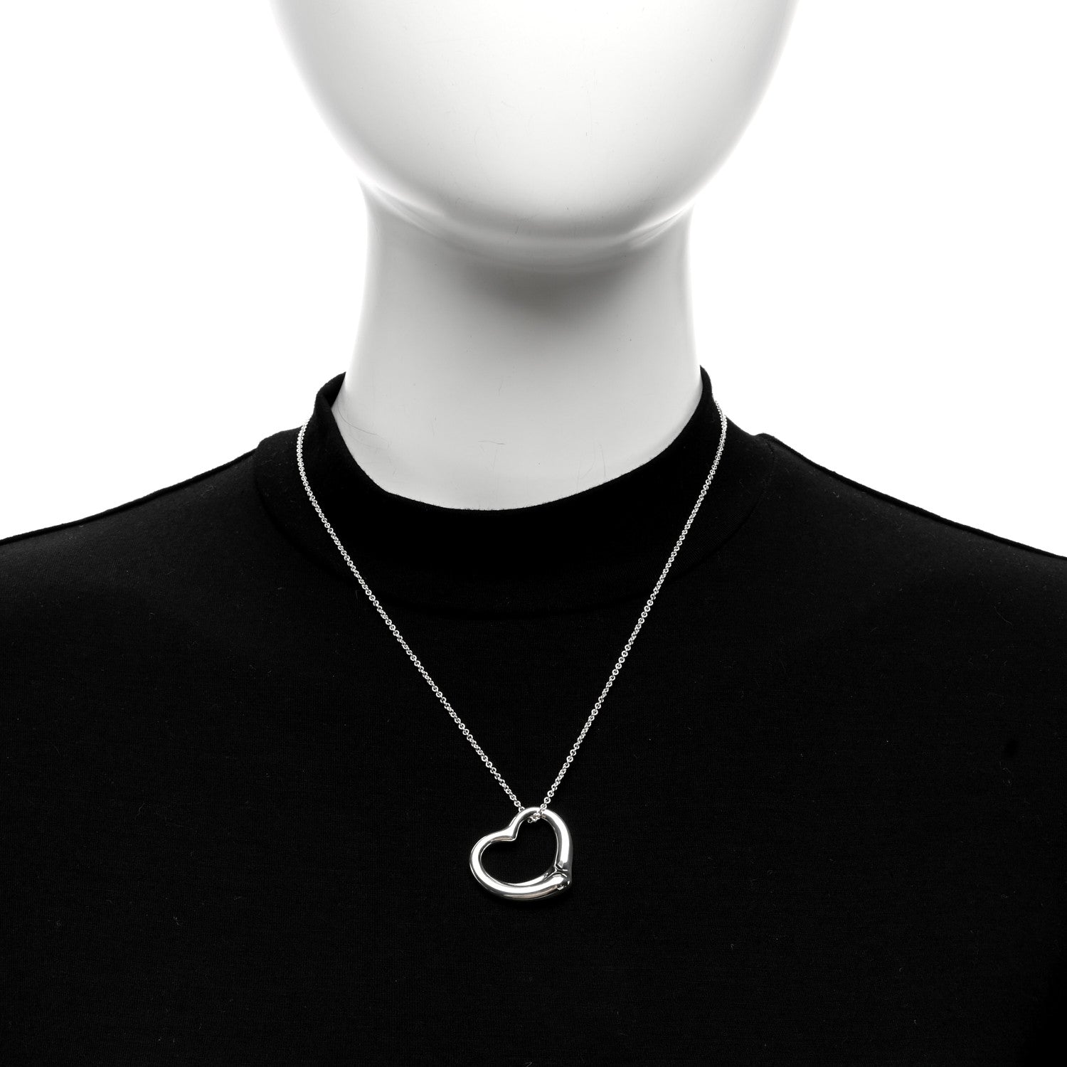 Tiffany Sterling Silver 27mm Elsa Peretti Open Heart Pendant Necklace 2 of 5