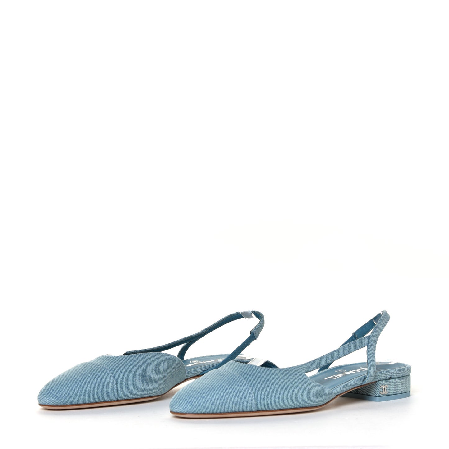 Denim Cap Toe CC Slingback Flats 38 Blue