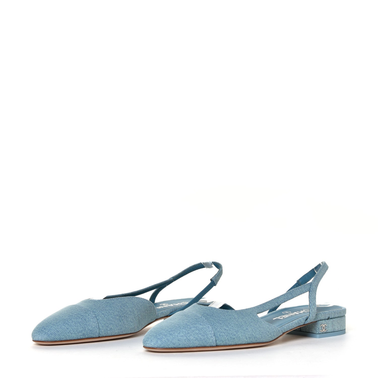 Chanel Denim Cap Toe CC Slingback Flats 38 Blue 5 of 12