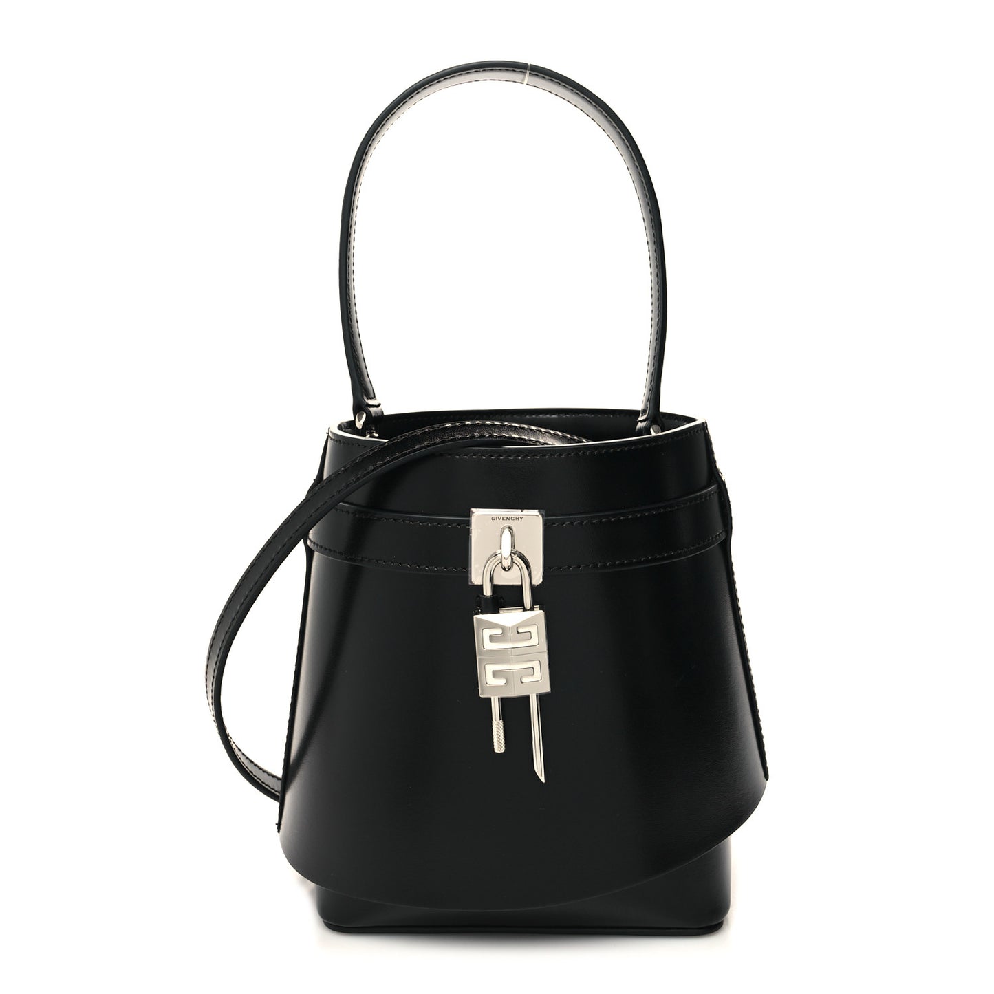 Box Calfskin Shark Lock Bucket Bag Black