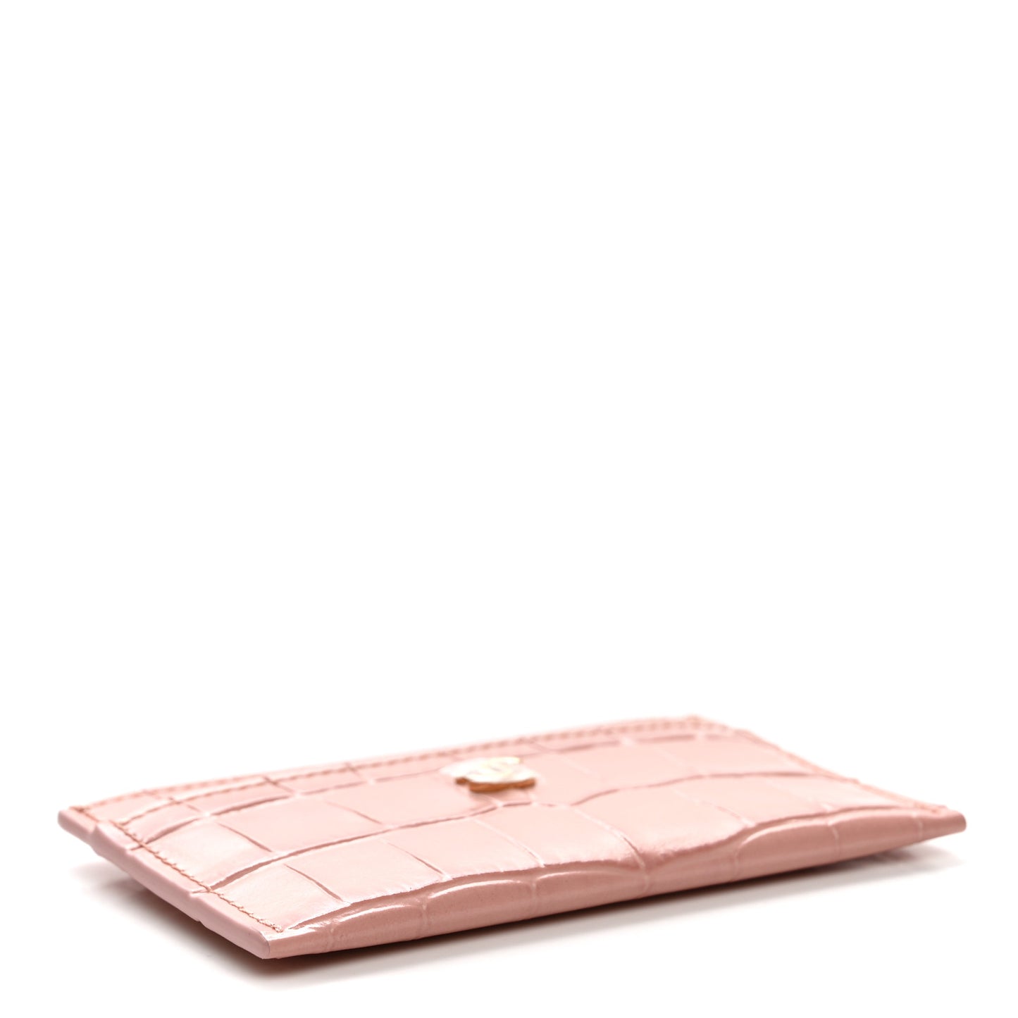 Calfskin Crocodile Embossed Crococo Card Holder Light Pink