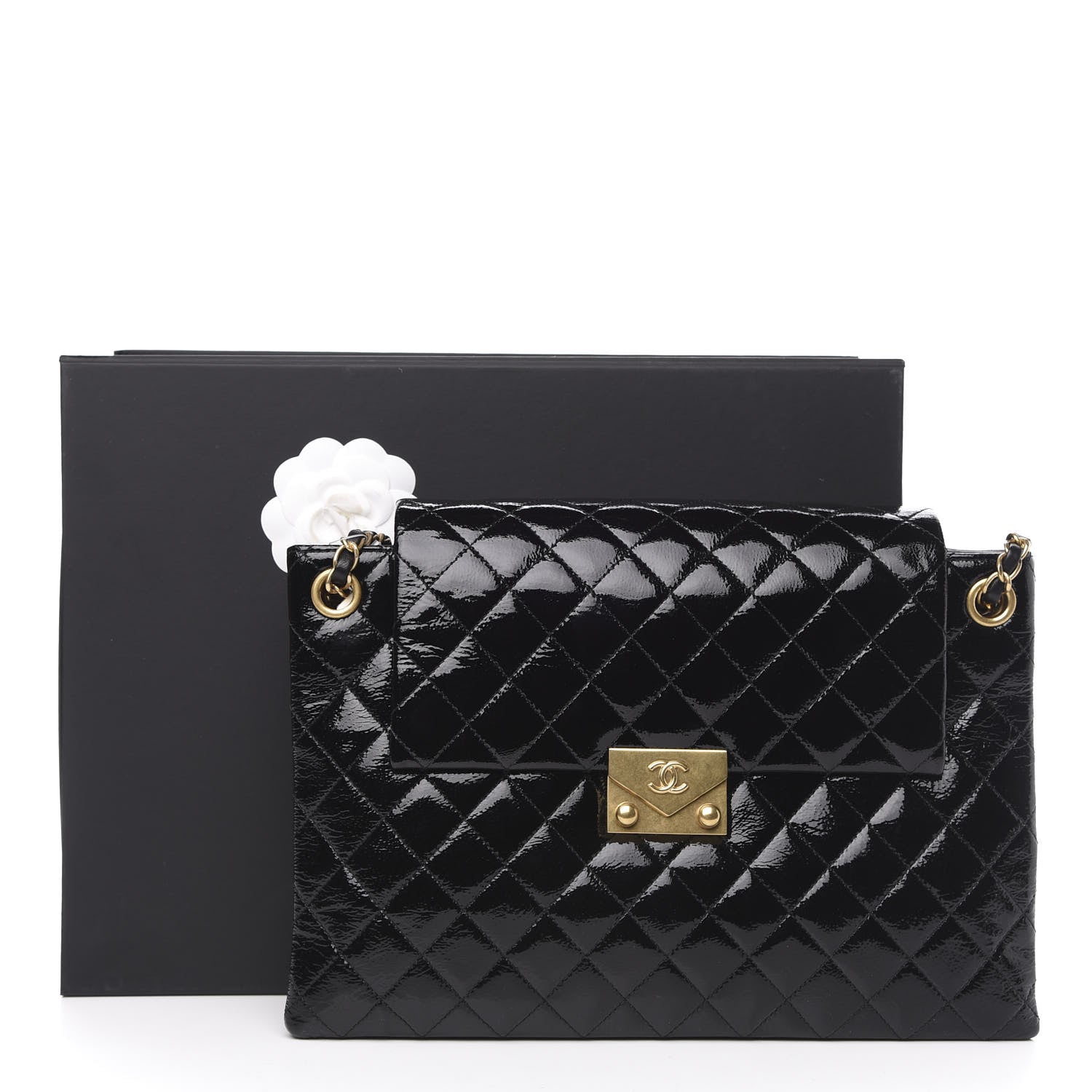 Chanel Patent Goatskin Quilted 3 Pocket Accordion Flap Black 13 of 14