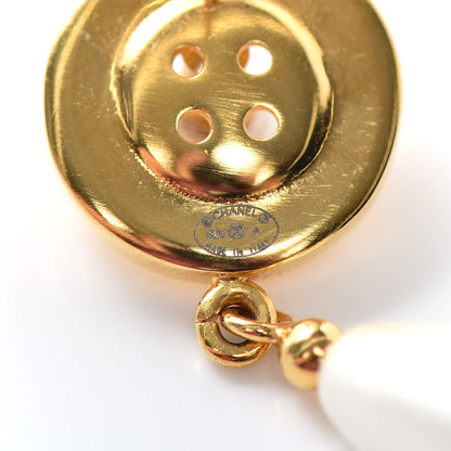 Chanel Metal Pearl Paris Button Drop Earrings Gold 4 of 4