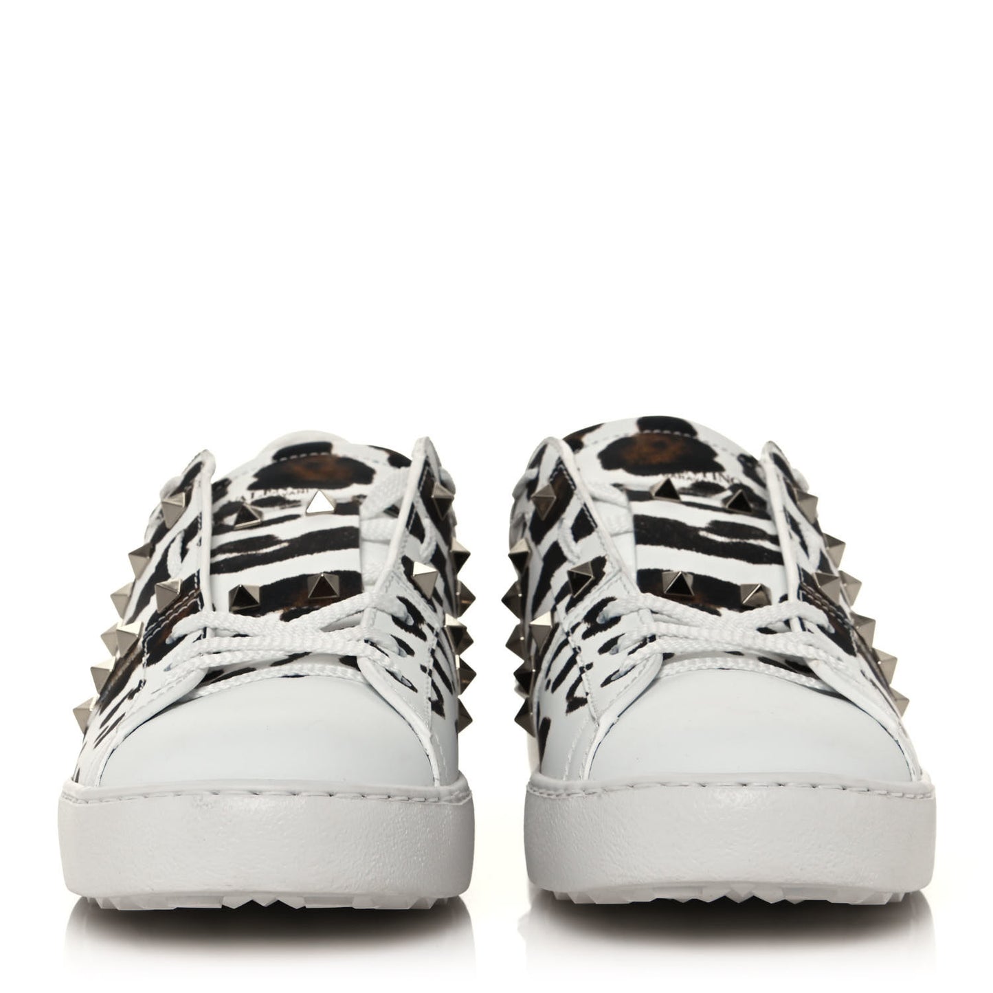 Calfskin Leopard Print Rockstud Untitled Open Sneakers 40 White