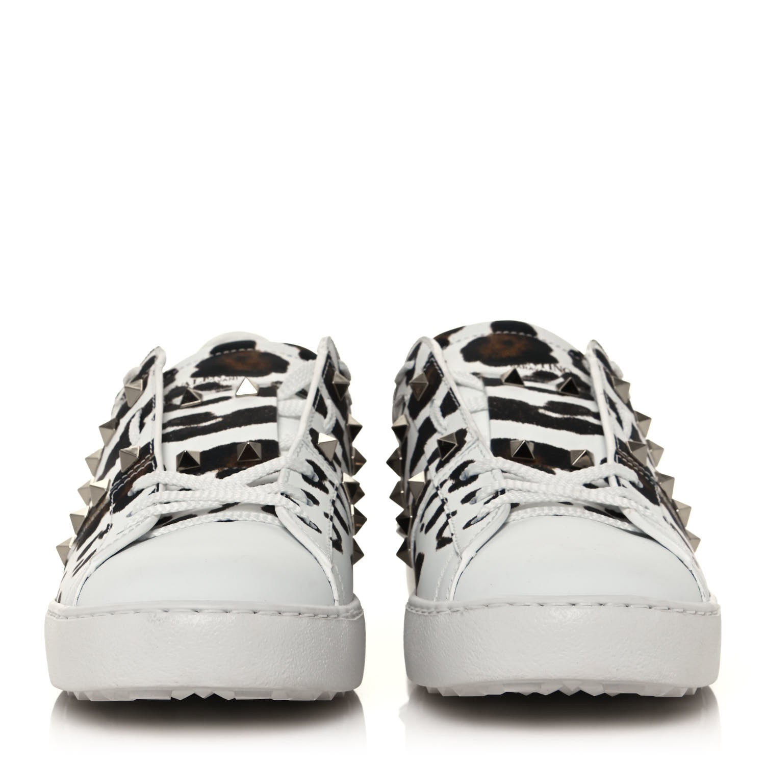 Valentino Garavani Calfskin Leopard Print Rockstud Untitled Open Sneakers 40 White 2 of 8