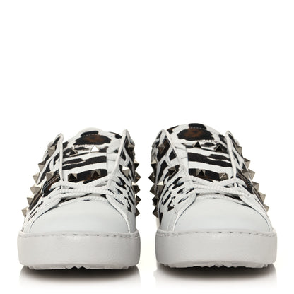 Valentino Garavani Calfskin Leopard Print Rockstud Untitled Open Sneakers 40 White 2 of 8
