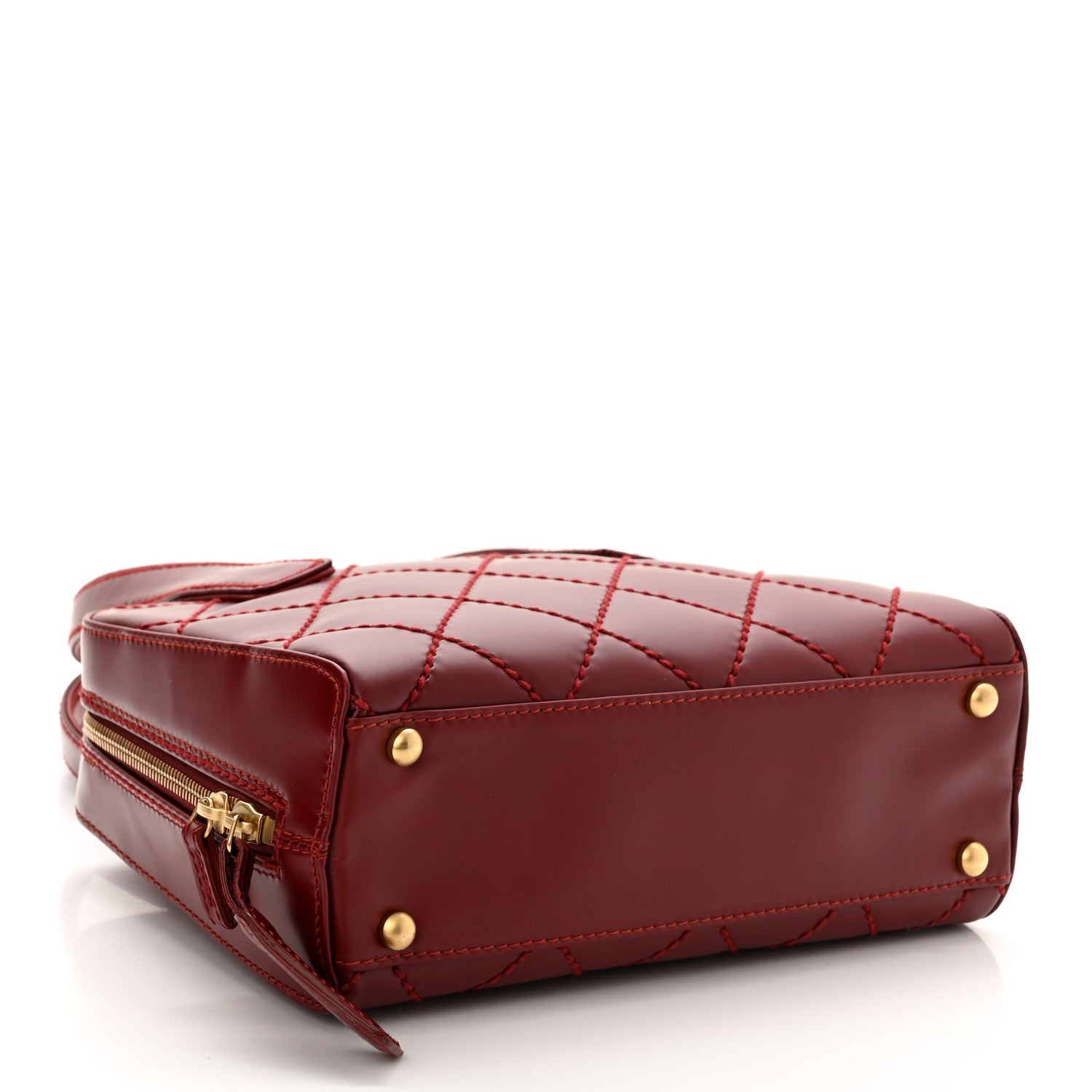 Chanel Calfskin Contrast Stitch Small Surpique Bowler Red 3 of 8