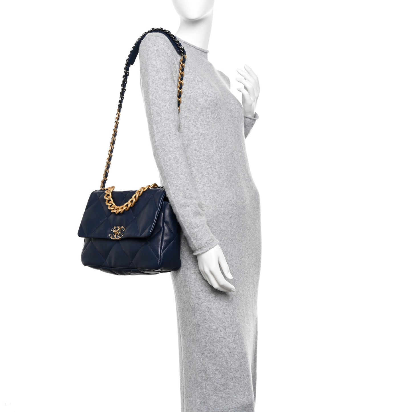 Lambskin Quilted Large Chanel 19 Flap Navy Blue