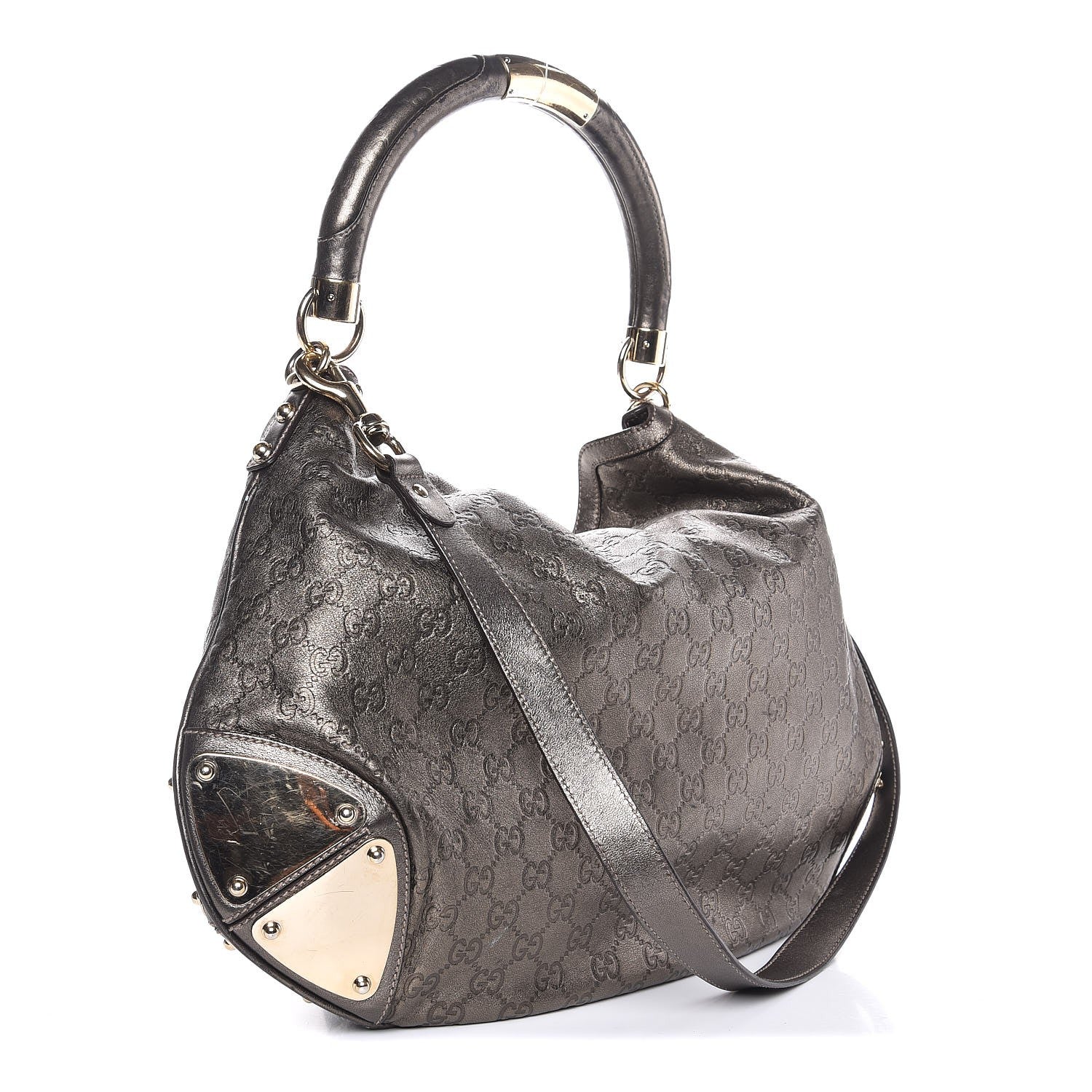 Gucci Metallic Guccissima Large Indy Top Handle Hobo Pewter 4 of 8