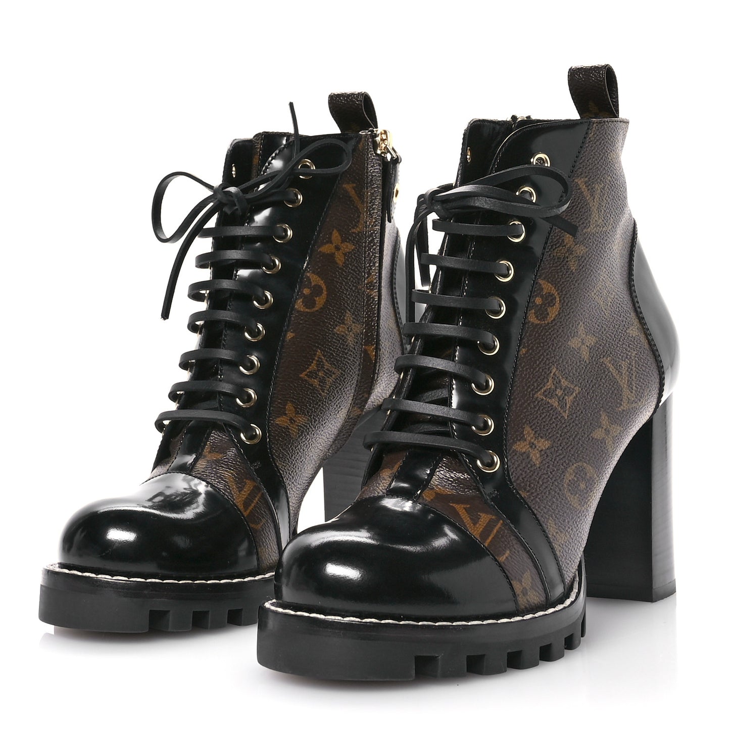 Patent Calfskin Monogram Star Trail Ankle Boots 41 Black