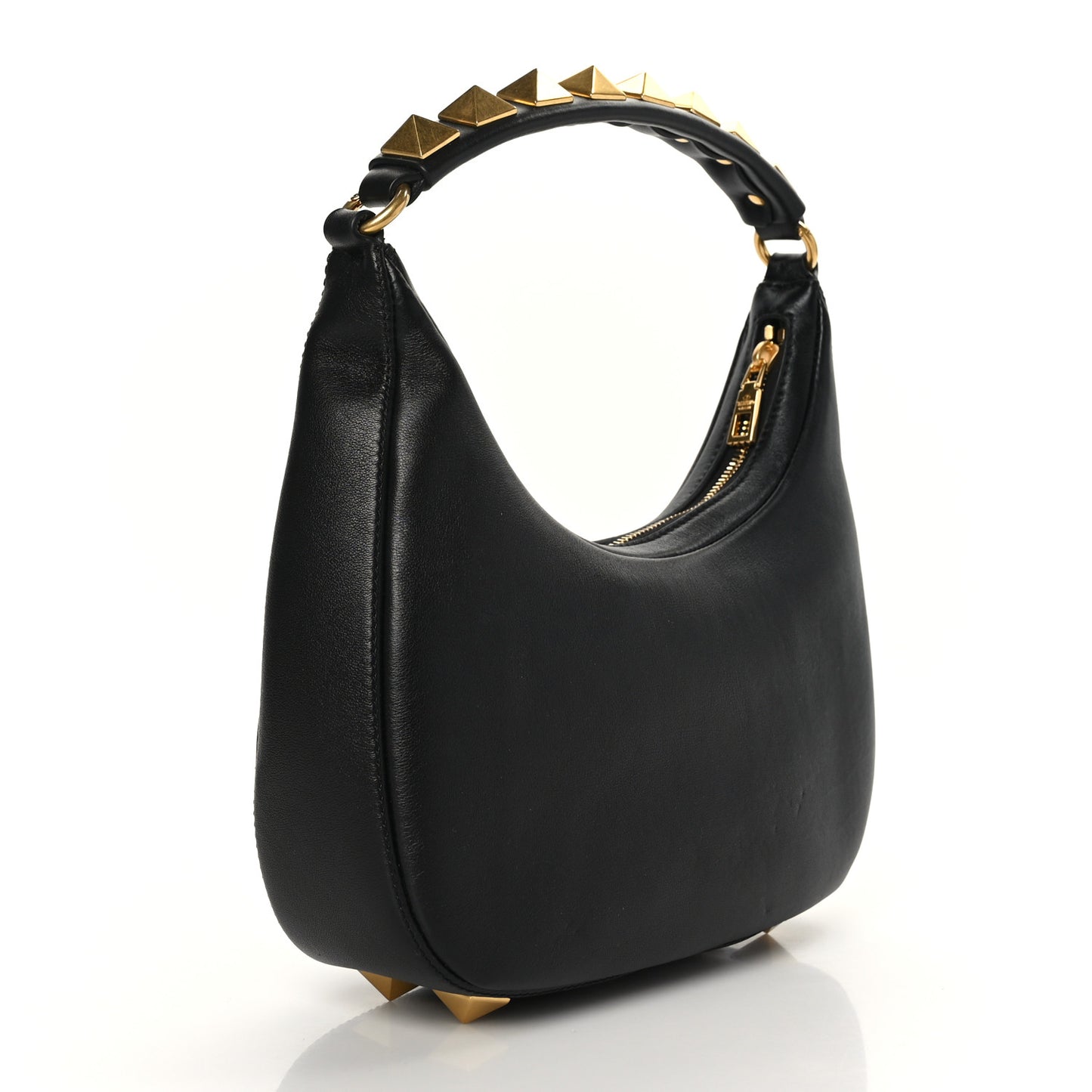 Calfskin Stud Sign Zip Hobo Black