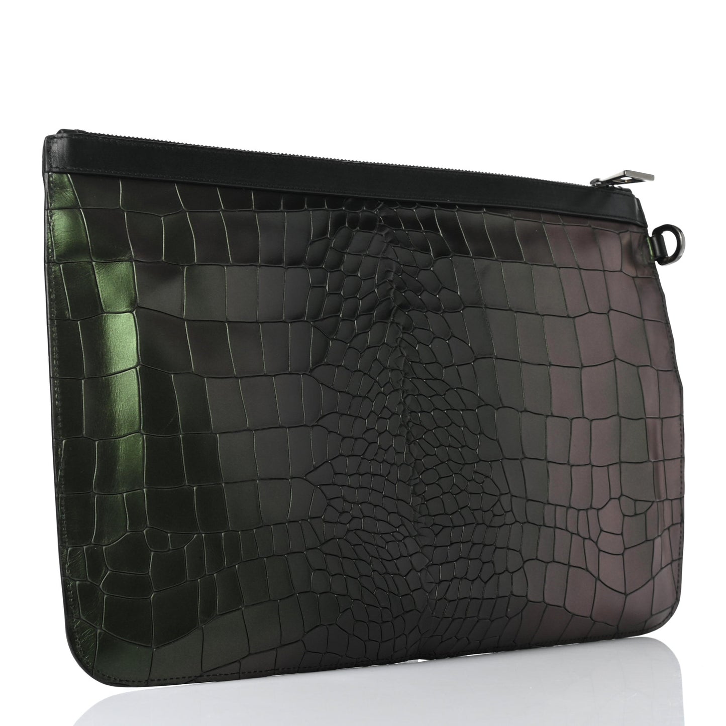 Metallic Crocodile Embossed Calfskin Derek Document Holder Evergreen