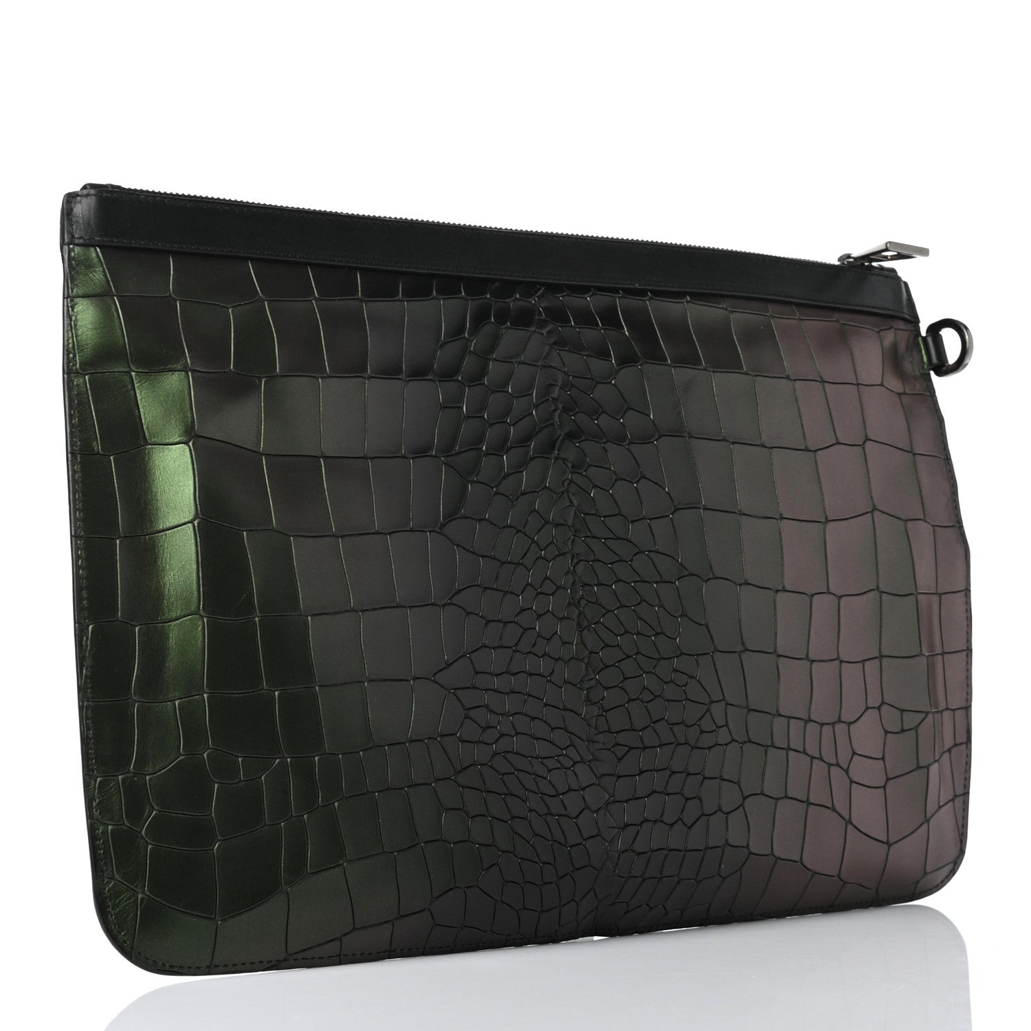 Jimmy Choo Metallic Crocodile Embossed Calfskin Derek Document Holder Evergreen 3 of 7
