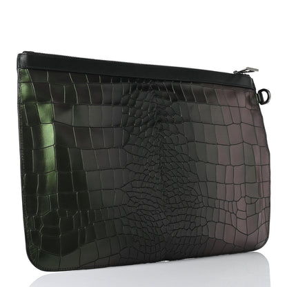 Jimmy Choo Metallic Crocodile Embossed Calfskin Derek Document Holder Evergreen 3 of 7
