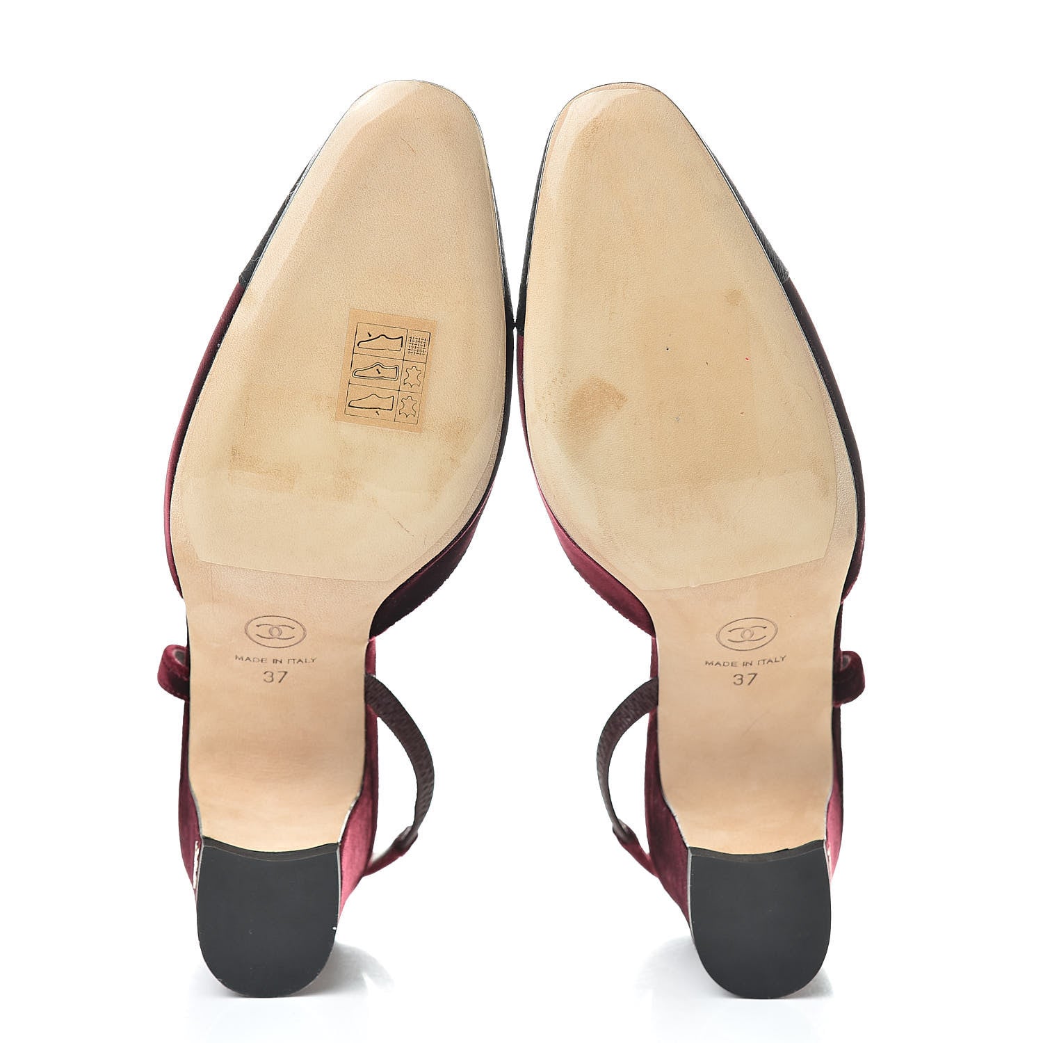 Chanel Velvet Grosgrain Cap Toe CC Slingback Pumps 37 Burgundy Black 7 of 10