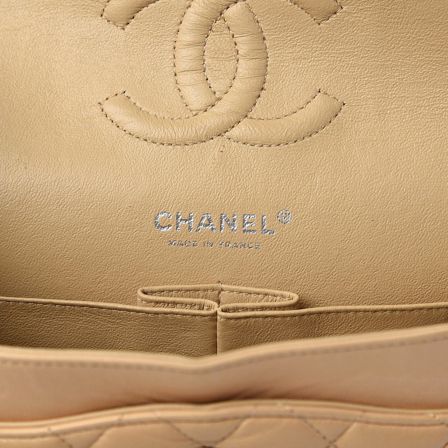 Lambskin Quilted Medium Double Flap Beige Clair