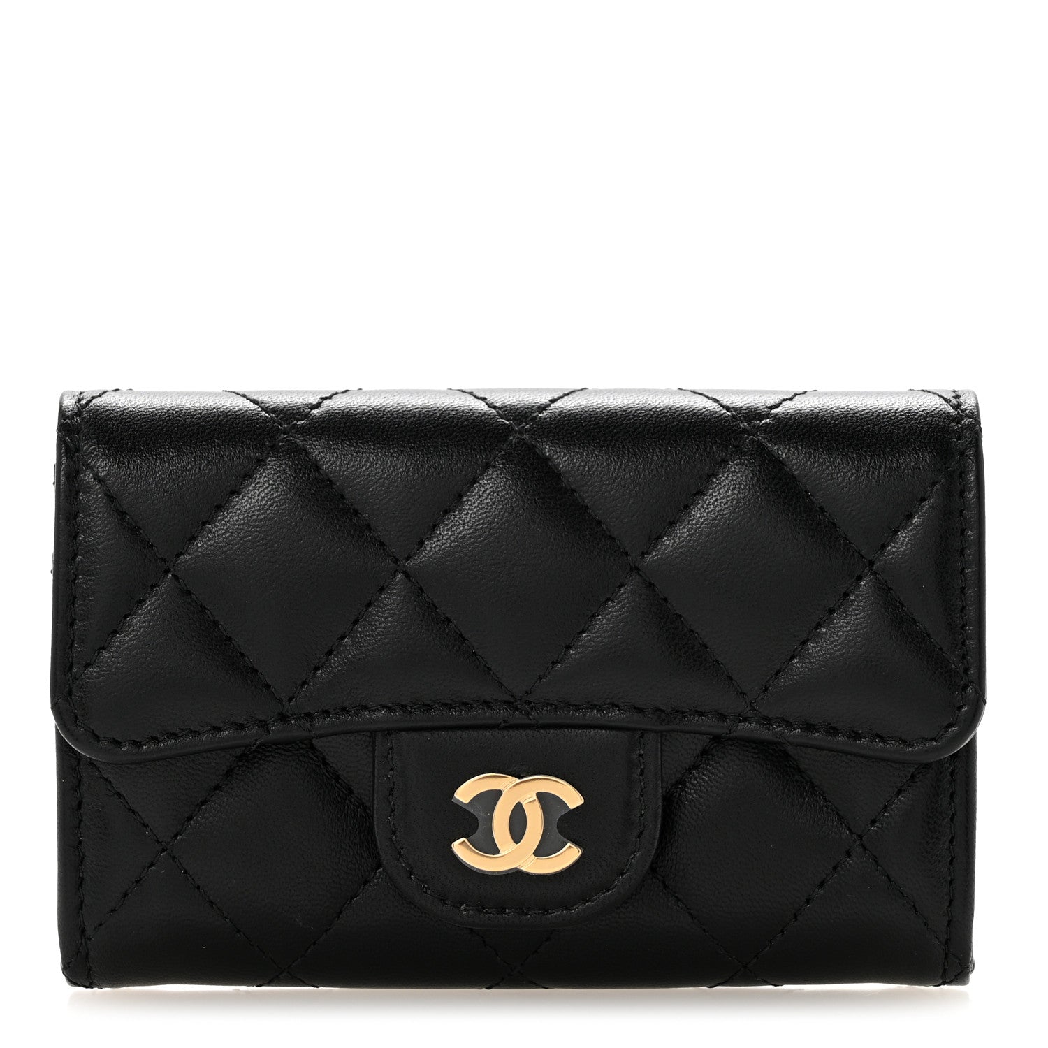 Chanel Lambskin Quilted Flap Card Holder Wallet Black 1 of 8