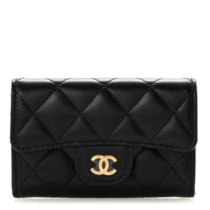 Chanel Lambskin Quilted Flap Card Holder Wallet Black 1 of 8